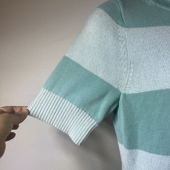 Pendleton Womens Sweater LARGE Short Sleeve Blue Green Striped Pockets READ - Picture 5 of 13